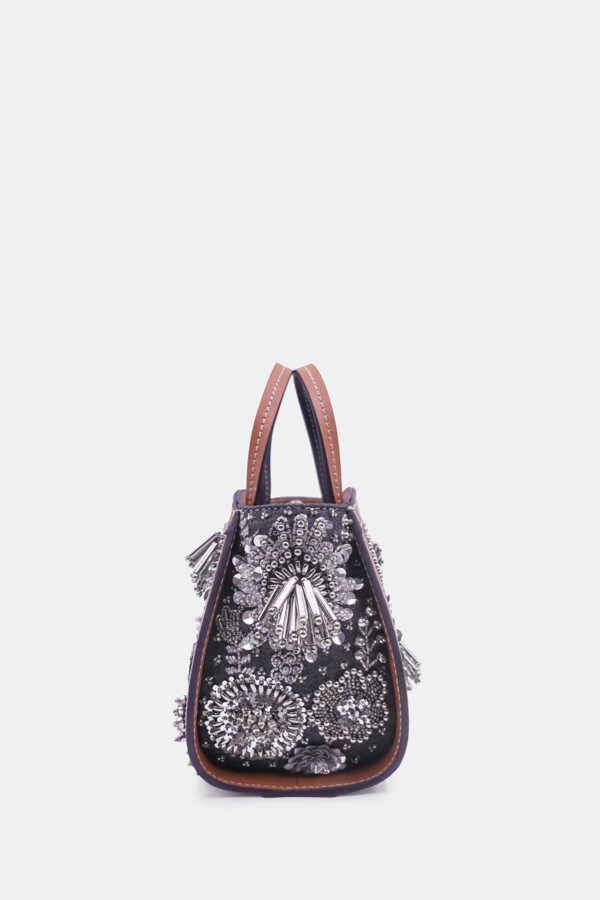 Luxury silver embroidered evening bag styled as crossbody for women