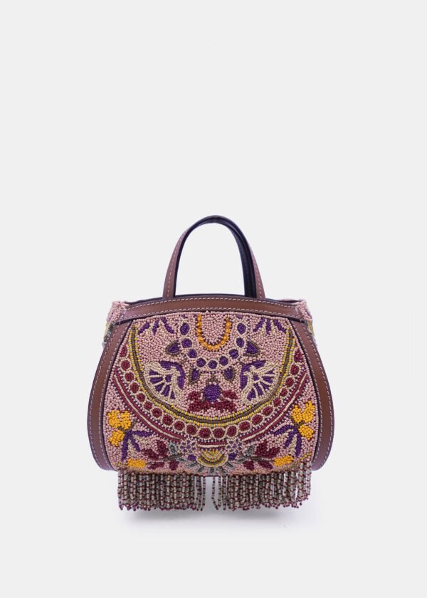 PEACH MULTICOLOR EMBELLISHED MINI SIDE SLING BAG FRONT