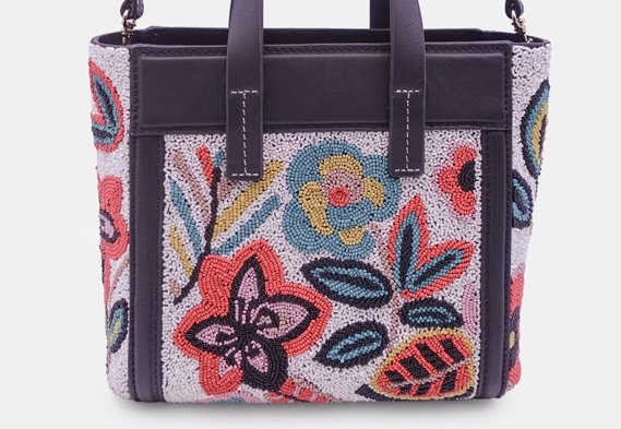 Mini Tote Bag with Floral Multicolor Hand Embellishments