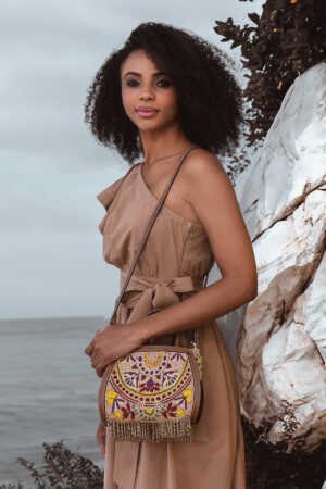 Poppy Peach & Multicolor Beaded Mini Tote Bag