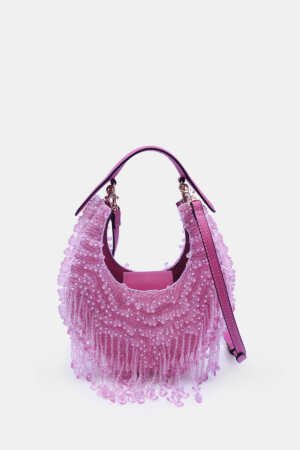Designer pink wedding clutch with leather handle