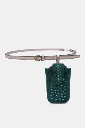 Green Crystal Embellished Belt Bag cum clutch , Crossbody Bag