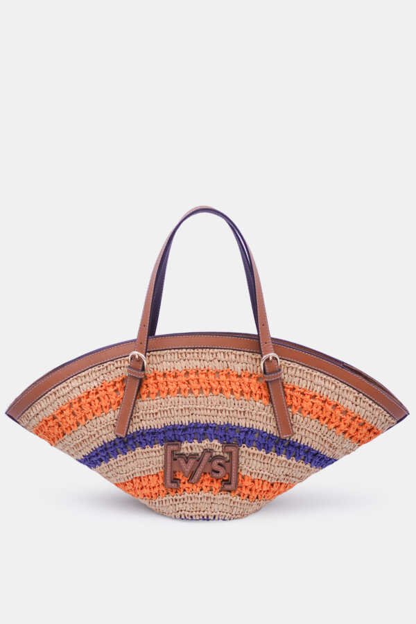 Leather-Trim Raffia Tote Bag