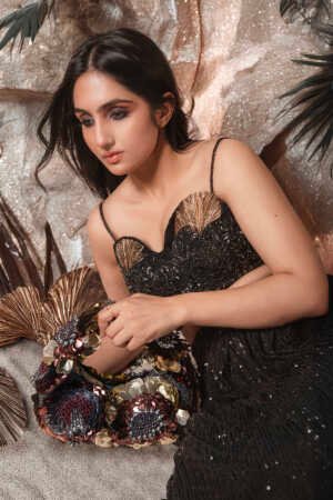 Midnight Gild Luxe Embellished Bag in Antique Gold, Gunmetal & Bronze