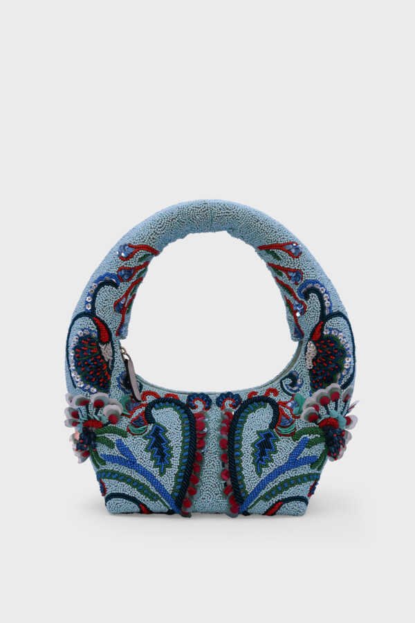 Ocean Crest Beaded Bag with marine-inspired beadwork in blue and green