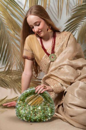 Pistachio Bloom Luxe Embellished Beaded bag