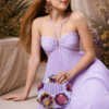 Amethyste Bloom Violet Pearl Mini Bag with handcrafted 3D floral embellishments, pearl detailing, lavender and violet bead embroidery, and a luxurious pearl-white finish.