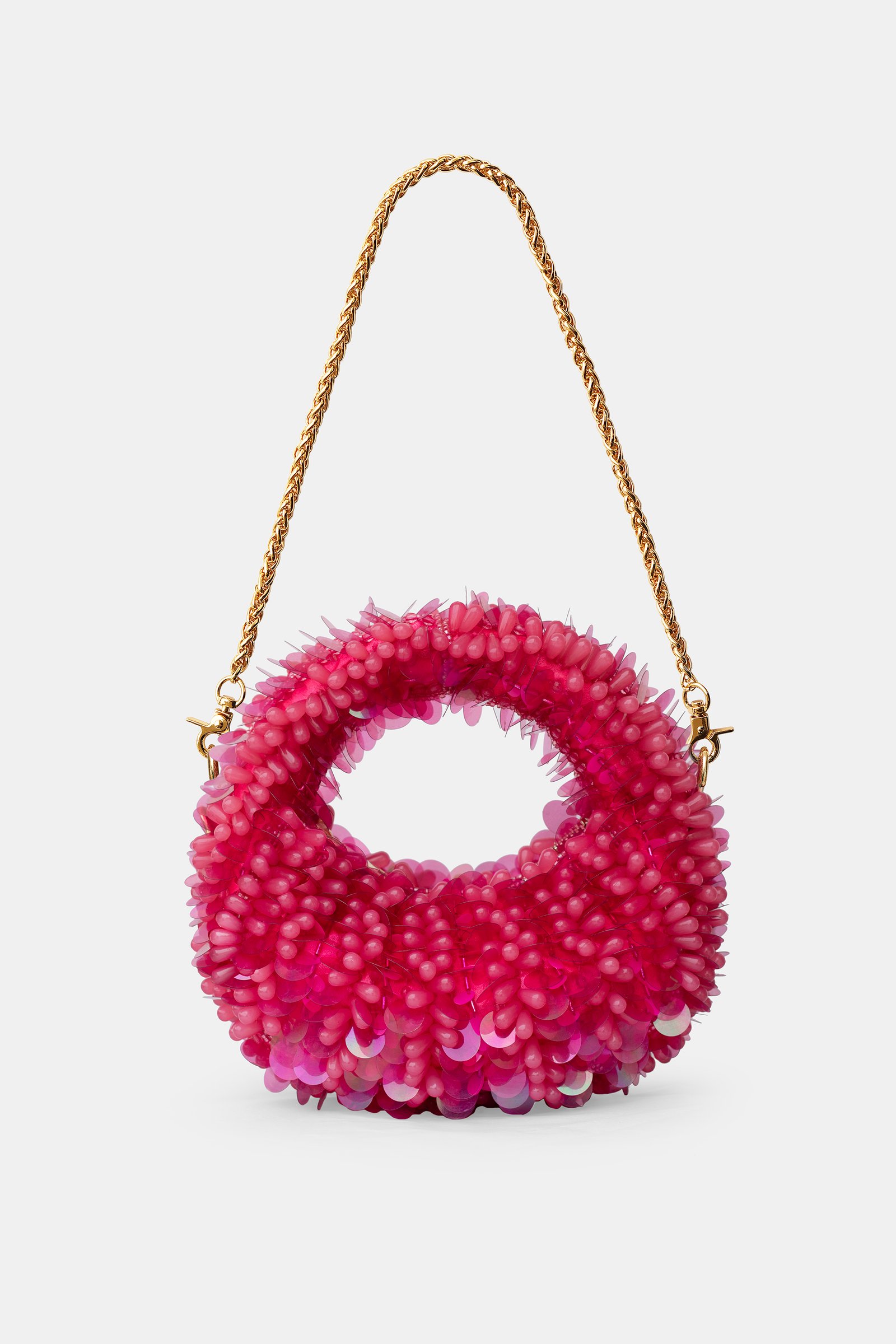 Fuchsia Aura Mini Beaded Bag Front