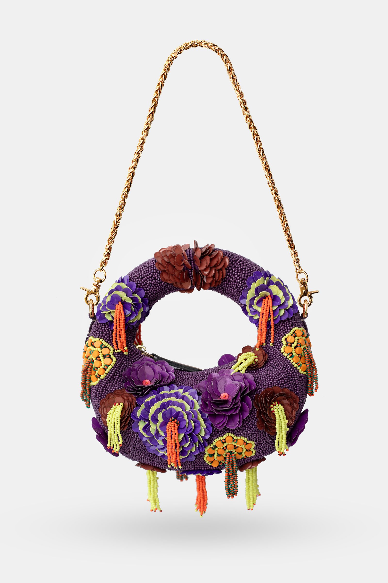 Luna Botanique Purple Mini Beaded Bag front