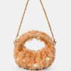 Nectar Bloom Mini Nude Beaded Bag with handcrafted nude bead embroidery, translucent embellishments, sculptural silhouette, and luxury artisan finish.