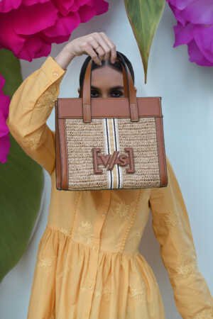 Medium Leather Trimmed Raffia Tote Bag With Crossbody