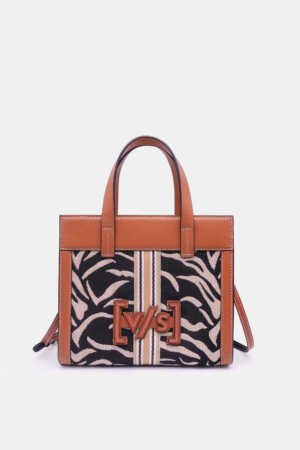 Leather Trimmed Zebra Jacquard Medium Tote Bag With Crossbody