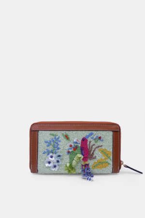 Enchanted Garden Embellished Zip Around Leather clutch Wallet